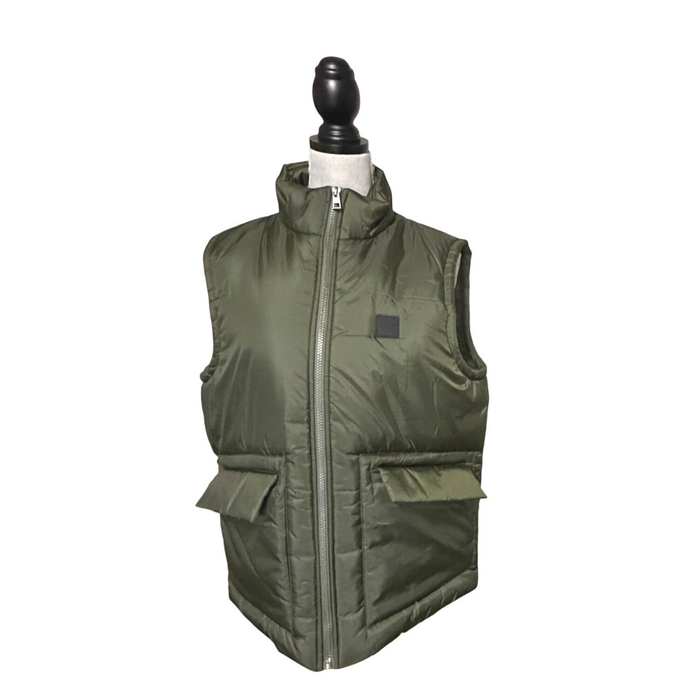 Michael Kors Womens Olive Green Puffer Vest Full Zip Pockets Large